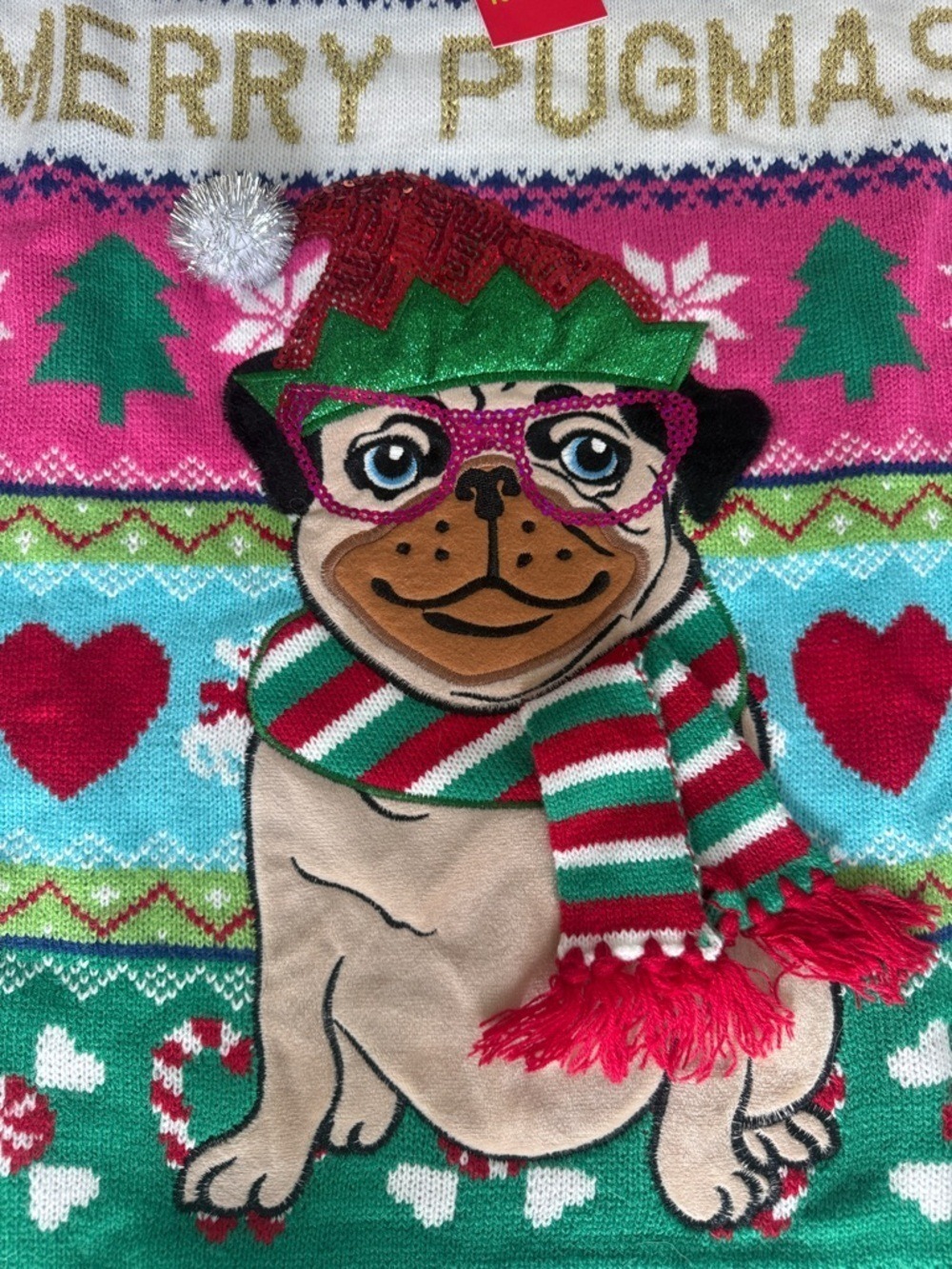 Christmas Holiday Pugmas Sweater Long Sleeves Knit Pug Dog Size Medium - Picture 7 of 17
